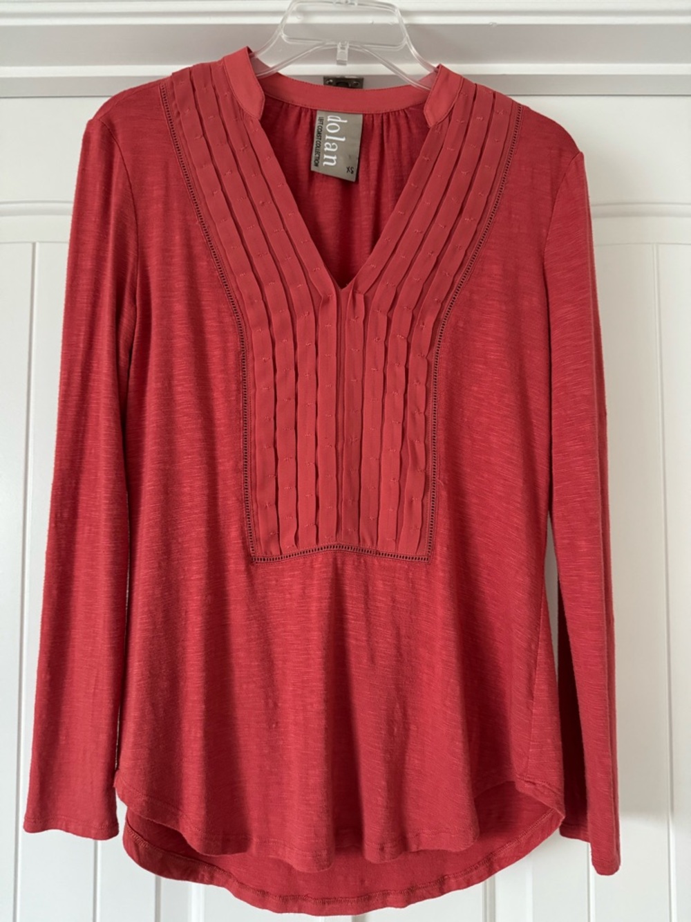 Anthropologie Dolan Coral Pintuck V-Neck Top